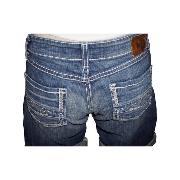 BKE Denim Sabrina Jean Shorts Size 27 Mid Rise Cuffed Blue Distressed Rhinestone - Picture 4 of 9